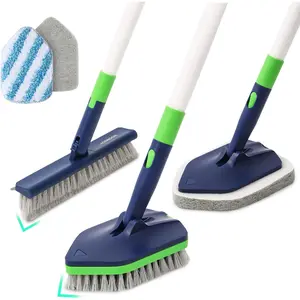 4 in 1 Shower Cleaning Brush, 58" Extendable Tub and Tile Scrubber Set, Grout Brush with Long Handle, Shower Tile Floor Scrubber for Cleaning Baseboard Bathroom Toilet Kitchen