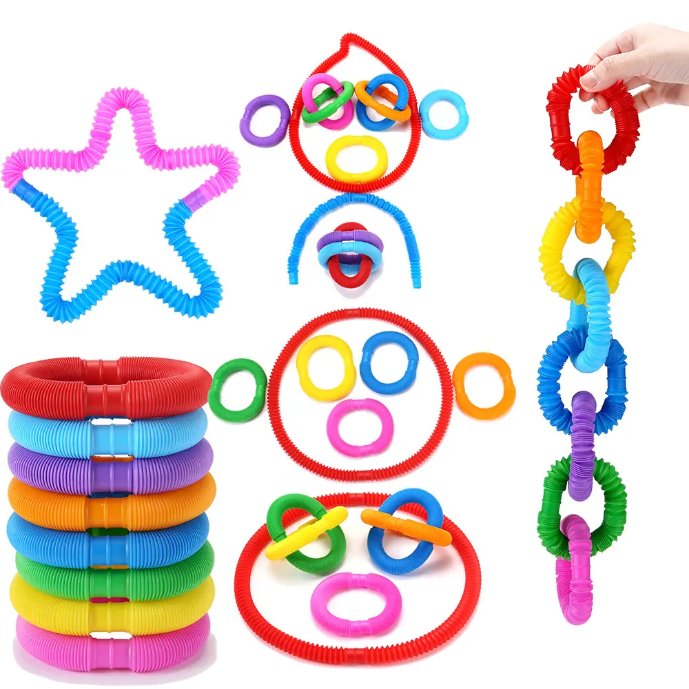 Kids Pop Tube Sensory Toy, Bendable Expandable Corrugated Stretch Tube, DIY Shaping Fidget Pipe