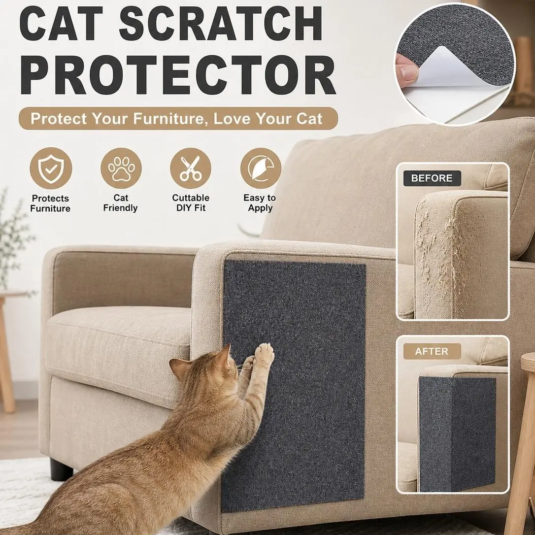 11.85in*39.3in，Cat Scratch Protector for Furniture – Protect Leather Couch from Claws, Anti Scratch Tape for Sofa Arms Corners, Clear Sticky Scratch Deterrent Pad, Easy to Install weird stickers Iridescent Stained Glass Window Film