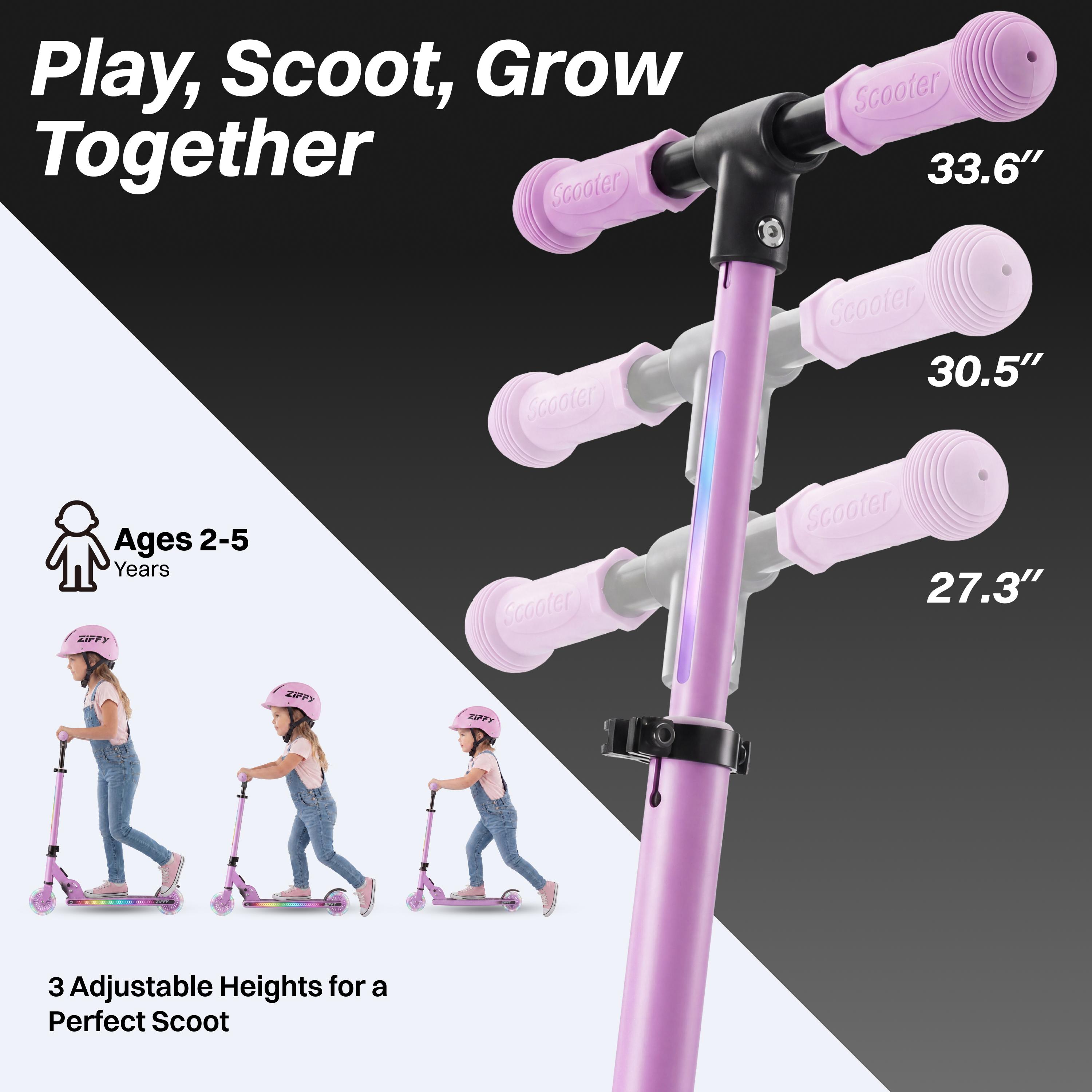 JOVA  Light Up Scooter for Kids 3-12, 2 Wheel Foldable Kids Kick Scooter, 3 Adjustable Height, ABEC-7 Bearing with 4'' PU Wheels, Rear Foot Brake, Gift for Boys& Girls, Pink/green (Up to 110lb)