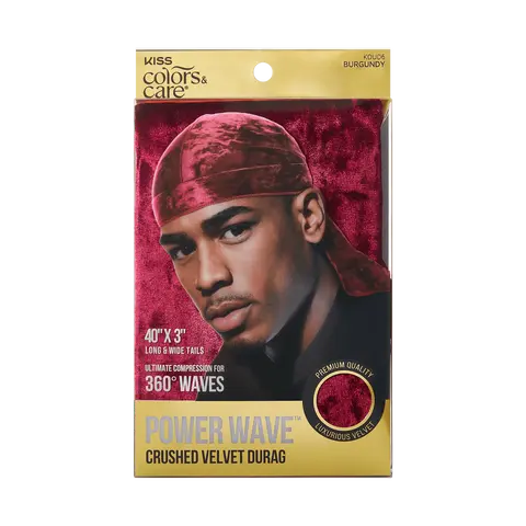 Kiss Colors & Care Power Wave Velvet Luxe Durag - Burgundy | Wave Cap, One Size, Hair Accessories