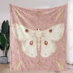 Whimsigoth Room Decor Pink Moth Blanket Celestial Star Art Flannel Throw Fairycore Soft Warm All Season Couch Sofa Bedding Aesthetic Witchy Room Decor Gift Her Moon Phase Butterfly Fleece Wrap New
