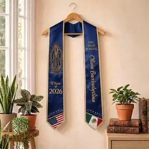Mexico Graduation Stole Class of 2026, Virgin Mary Graduation Sash, Flower Pattern Stole, Custom Name School Sash Senior Graduation Gift