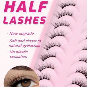 10 Pairs Half Lashes Cat Eye, Cotton Band Wispy False Eyelashes, Natural Look, Mixed Curl, Short Fluffy, Lightweight, Reusable, Daily Use