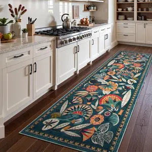Vintage Tropical Plant Flower Print Long Strip Bedroom Carpet Rug Mat Nordic Fashion Luxurious Washable Non-Slip Easy Clean Plush Carpets Home Decoration for Bedrooms Living Room Corridors Hallways Hotels Laundry Rooms Kitchen Botanical Area Rugs