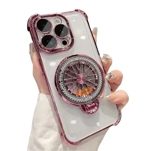 Stress Relief Gyroscope Magsafe Electroplating Clear Stand Phone Case for iPhone 16 15 14 13 12 11 Pro Max Plus X Xs Shockproof and Drop-Proof Mobile Cellphone Protective Cover Protection Protector