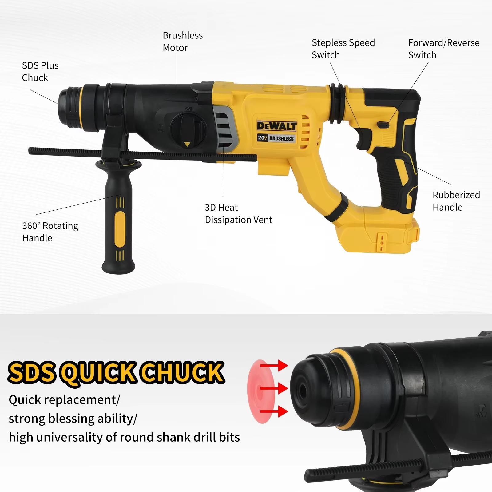 DEWALT 20V Brushless Rotary Hammer Drill for Concrete & Masonry, SDS-Plus Cordless Power Tool with 3J Impact & High Performance