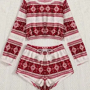 Women’s Christmas print lounge set Plain Cotton Polyester Silk Plain Floral Striped Polka Dot Summer Winter