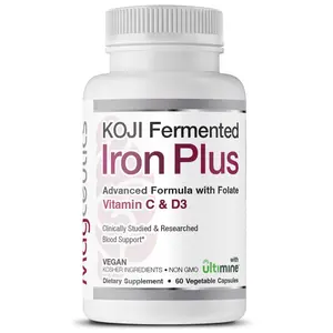 Magceutics Koji Fermented Iron Plus - Advanced Formula with Folate, Vitamin C & D3, Blood Support and Stomach Friendly, Vegan - 60 Capsules