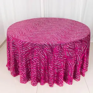 Mesh Round Tablecloth 120" Fuchsia Silver - Wave Embroidered Sequin Table Cover