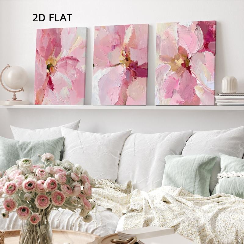 3 Counts Wood Framed 2D Blush Floral Canvas Poster, Abstract Pink Flower Wall Art, Wooden Wall Art, Ready To Hang, Peony Art Wall Decor, Artwork Wall Painting For Gift, Wall Picture for Living Room, Bedroom