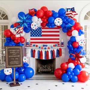 Patriotic Balloon Garland Arch Kit with Star & Flag Foil Balloons for 4th of July Decor