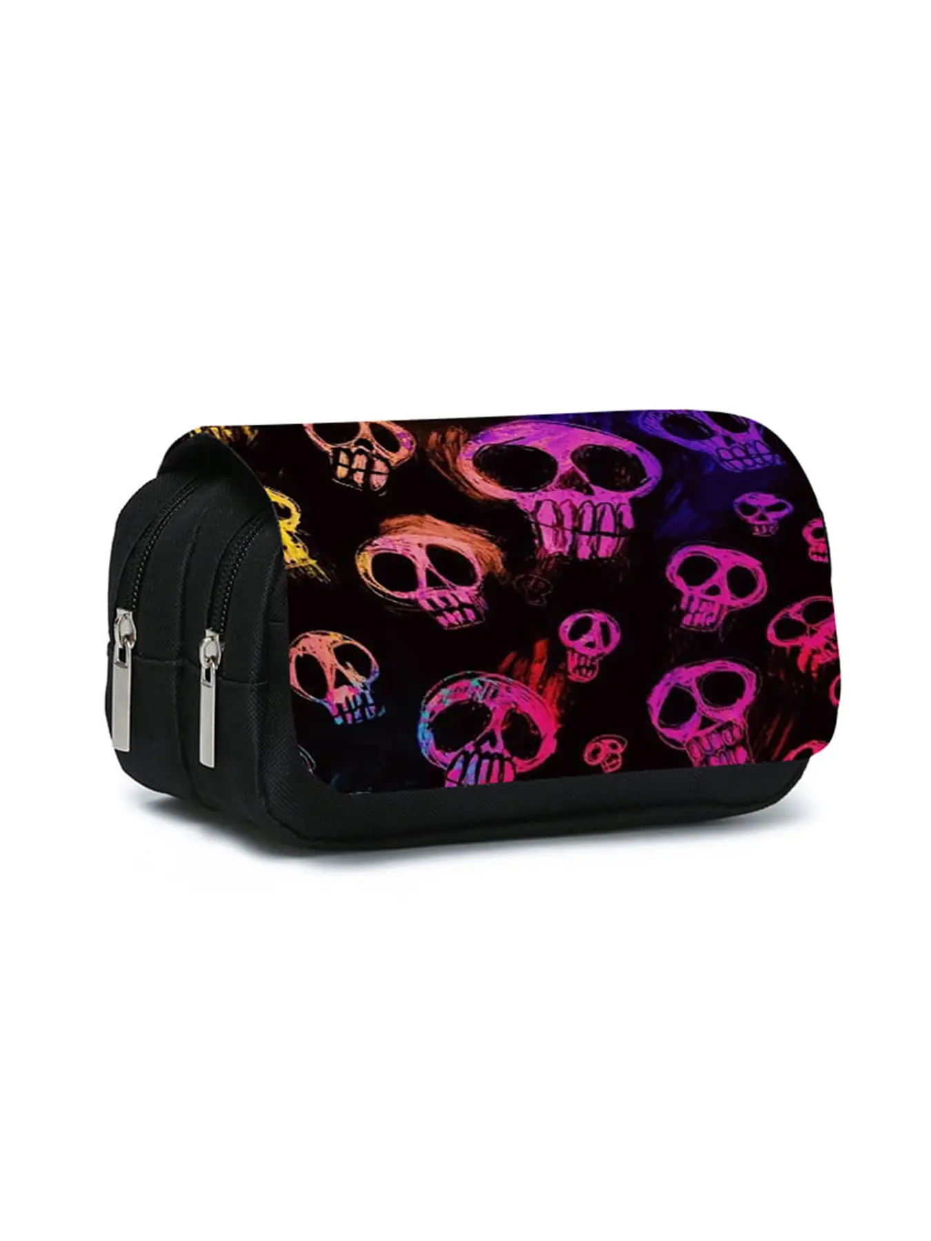 Skull pattern printed double-layer flip pen bag Pencil bag Stationery Supplies