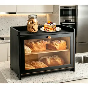 [HUOMAQFAN] Bamboo Bread Box, 2-Tier Countertop Kitchen Storage Bin with Lid and Clear Acrylic Window, Large Capacity for Bread, Fruit & Snacks, Food Freshness Organizer