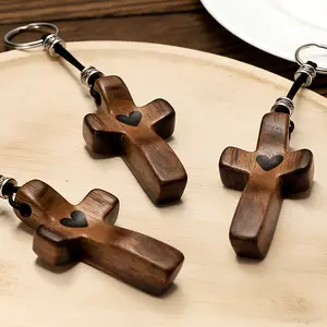 3Pcs Pocket Wooden Cross Decorations-Cross My Heart | Encouragement Gift Wooden Cross Key Chain Fingertip Stress Relief Gifts Pocket Small Cross Christmas Gift Handheld Wooden Cross Key Chain