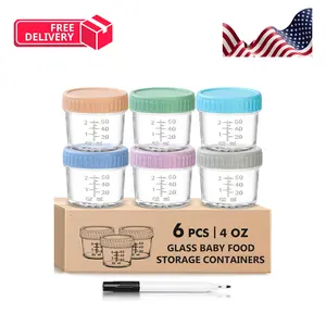 6 Pack Leak-Proof Glass Baby Food Jars 4 Oz, Microwave, Dishwasher & Freezer Safe