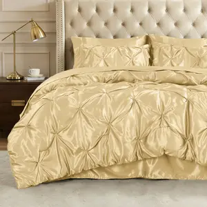 Bedelite Satin Comforter Set 5 / 7 Pieces Luxury Pintuck Bed in A Bag with Comforter, Flat Sheet Shams, Soft Sheet, Fitted Sheet, Pillowcases, Summervibes cozy Similar to Silk Bed Set for All Seasons Mother's Day gift Bedding Set