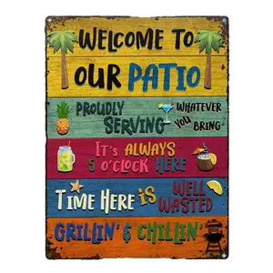 Retro Metal Welcome Plaque, 12x8in (20x30cm) Home Decor Products, Vintage Plaque Decor for Patio, Outdoor BBQ Party Hanging Home Supplies, Signs, Yard Sign
