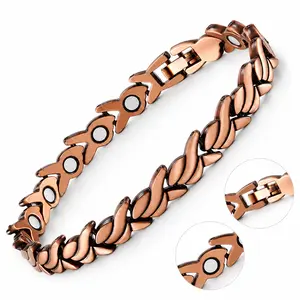 99.99% Pure Copper Magnetic Bracelet for Women, 3500 Gauss Neodymium Magnets, Rose Gold Fishtail Link Design, Adjustable Bracelet with Sizing Tool, Jewelry Gift for Her