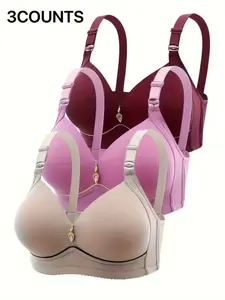 3-Pack Wireless Push-Up Bras, Seamless Comfort Fit, Breathable Soft Fabric, All-Season Wear, Full Coverage, Elegant Style