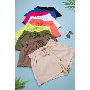 Mid Rise Linen Shorts w/ Pockets