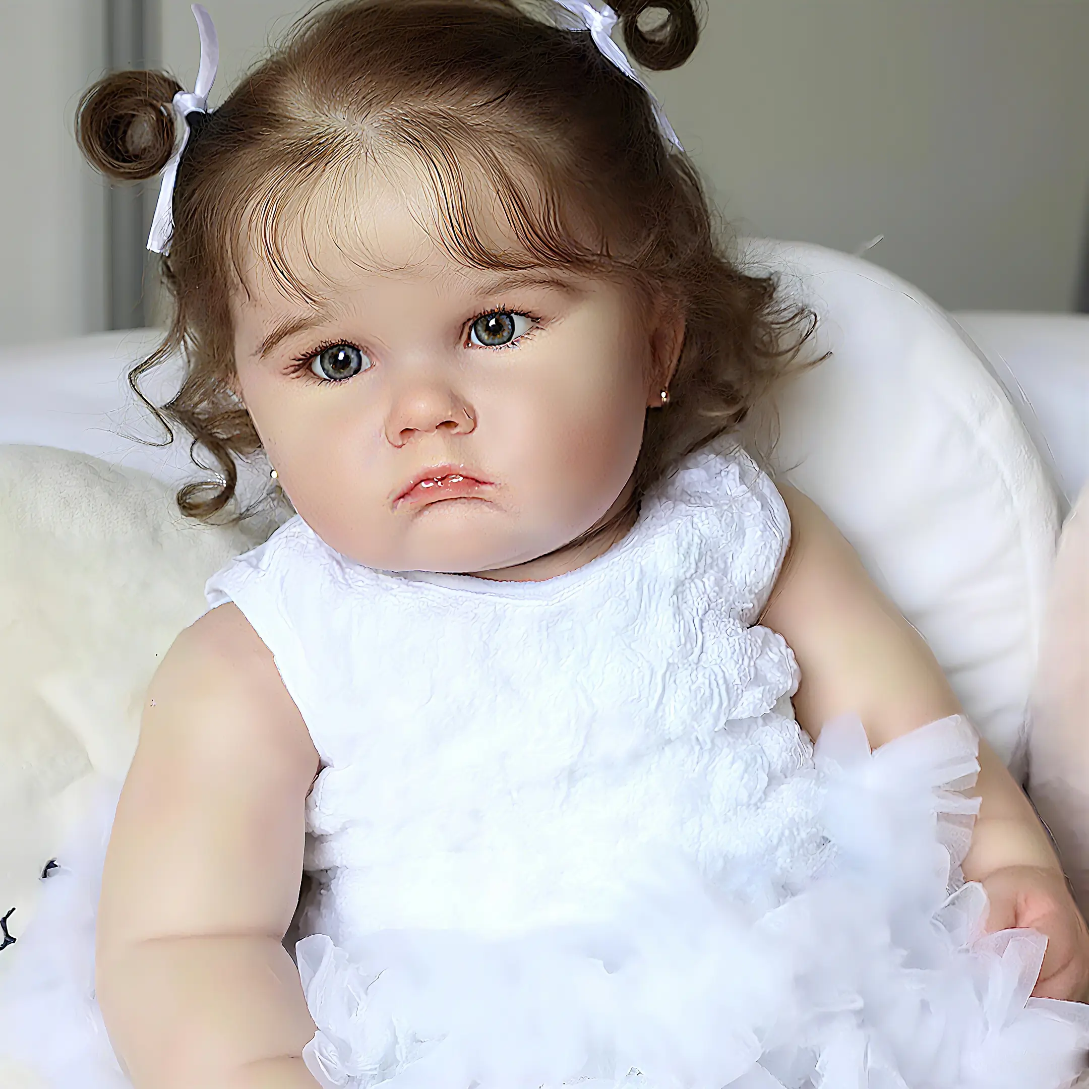 24-Inch (60cm) Simulated Reborn Baby Doll Hand-Implanted Hair Soft Cloth Body Realistic Newborn Doll for Kids Cuddling Playmate