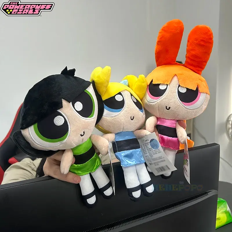 Classic plush toys (Blossom, Bubbles, Buttercup)—cute 23cm cartoon dolls.