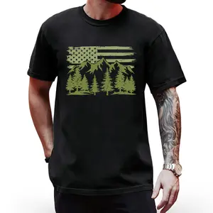 Forest Tree Wildlife Nature Outdoor American USA Flag Forest T-Shirt