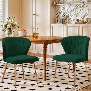 Mojay Velvet Dining Chairs with Metal Legs, Modern Upholstered Vanity Chairs & Dressing Table Stool  with Golden Metal Legs for Dining Room Kitchen Vanity Patio