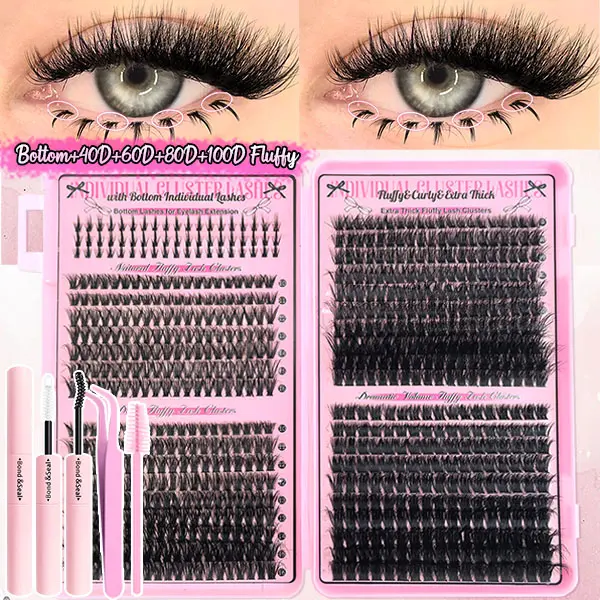 Women's DIY Synthetic Fibers Lash Clusters Single Kit - Beginner-Friendly, Bottom Eyelash Extensions with D Curl, Mixed Lengths (9-16mm), 30D-100D, Thick, Dense, Random Delivery, Cosmetic Gift