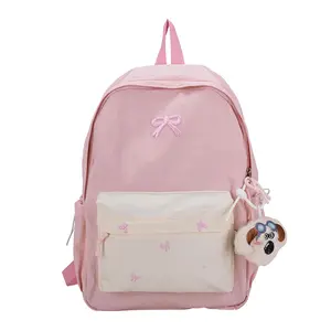 Student backpack, embroidered bow backpack, travel backpack, school bag, high aesthetic value