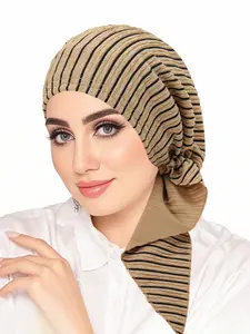 New Elastic Headscarf Hat Fashion Striped Wrap Cap Versatile Curved Tail Snood, Stylish Accessory for All Occasions