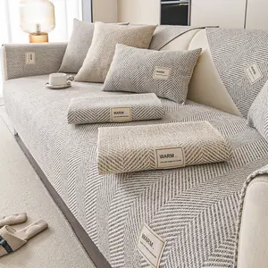 Modern Style Faux Cotton Linen Sofa Cover, Non-Slip Single Piece, Pet Friendly, Fits Single Chair to L-Shaped Couch