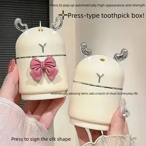 2PCS Attractive Toothpick Holder — Deer Design, Press-to-Pop Toothpick Case, Storage Box for Restaurant and Home Use