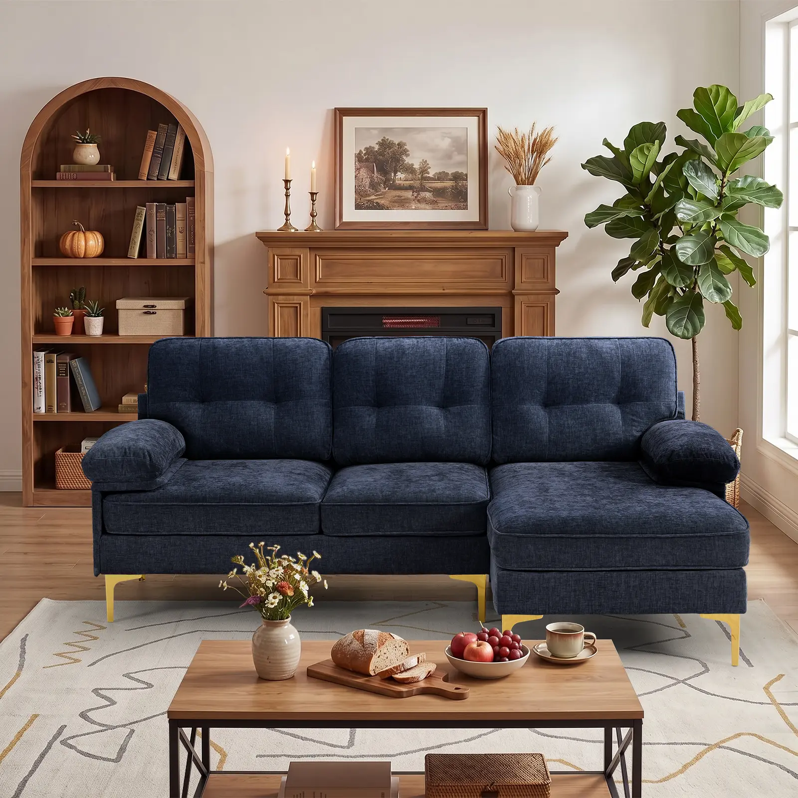 【Wichvens】83" Modern L-Shaped Sectional Sofa Couch, 3-Seat Reversible Sectional with Chaise, Chenille Fabric Tufted Couch with Metal Legs & Removable Covers for Living Room, Apartment, Small Space
