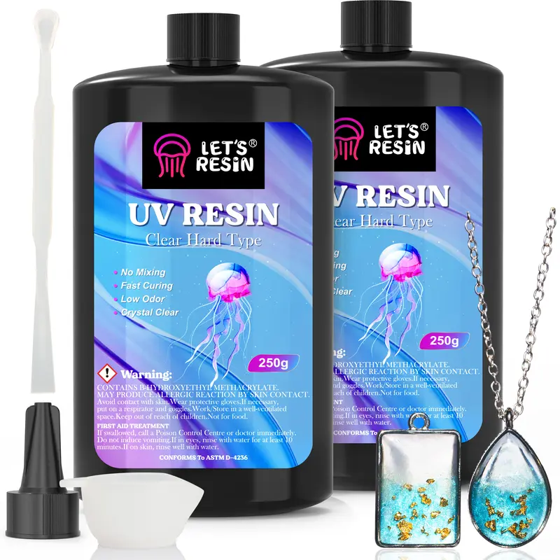 LET'S RESIN UV Resin, 500g Hard Ultraviolet Epoxy Resin for Jewelry Making | Crystal Clear, Low Viscosity, UV Glue, Low Odor, Anti-Yellowing, Fast Cure for Jewelry, Earrings, Necklace, Keychain
