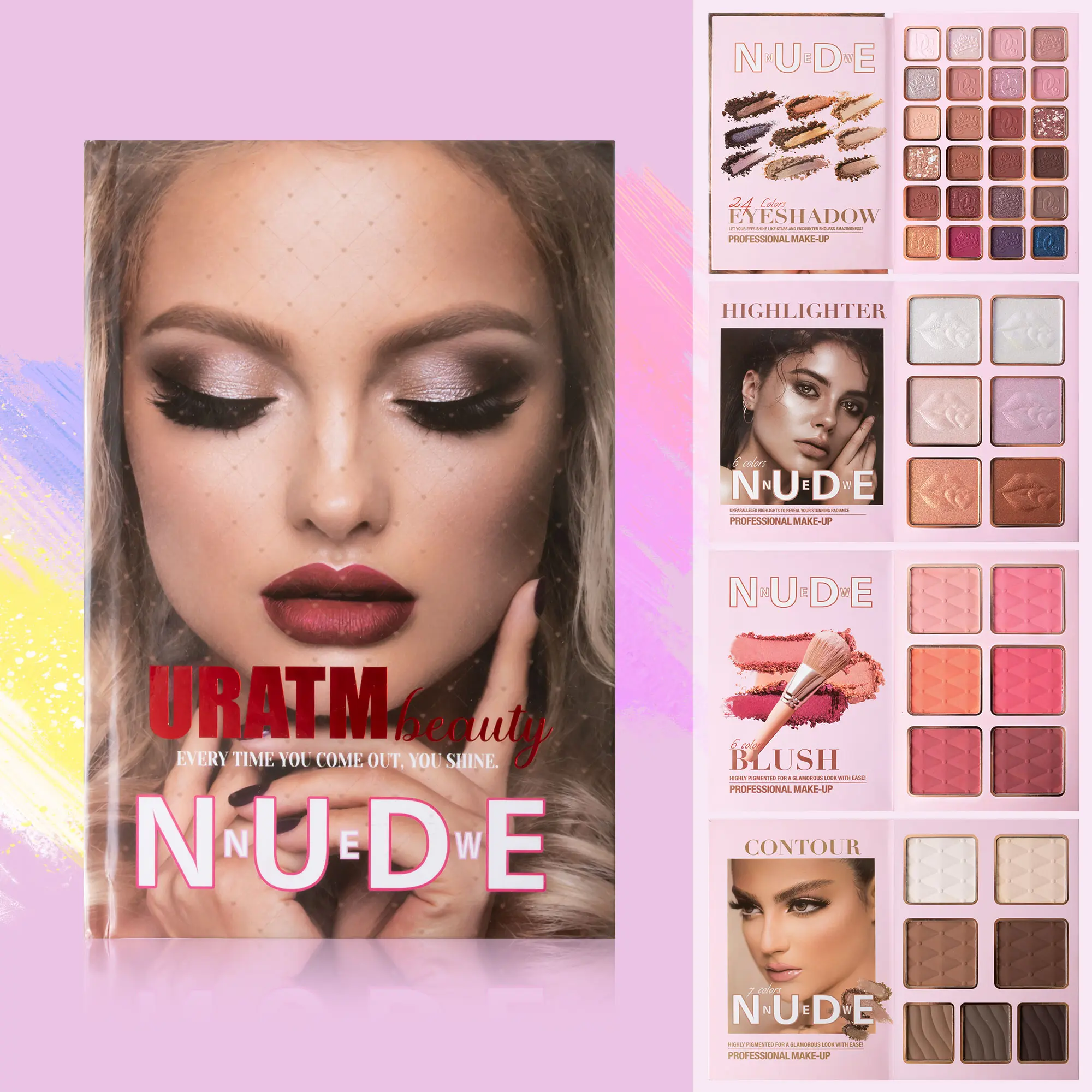 URATM Beauty Nude Eyeshadow Palette with Highlighter Blush & Contour for Professional Makeup Application Vibrant Rainbow Smokey Eyeshadow Palette