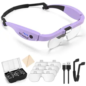 Rechargeable Head Magnifying Glass with Light 1.5X to 5.0X 4 Detachable Lenses Headset for Close Work Hobbies Jewelry