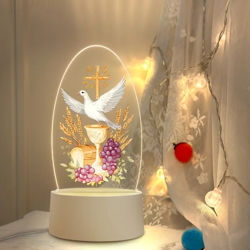 Christian USB Illuminated Night Light with Dove Cup Wheat Grape Design, Warm Glow Faith Decoration, Prayer Learning Home Decor, Home Decoration Lamp, USB Powered Lamp, Indoor Decorative Light, Decor Lighting, Perfect Gift for Christians