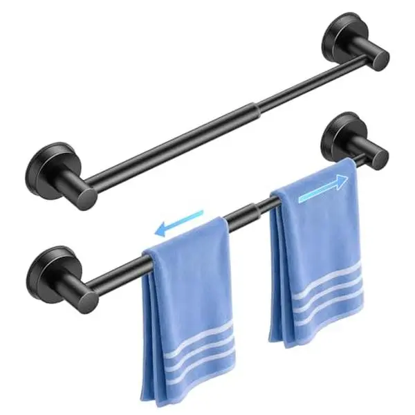 Adjustable Suction Cup Towel Bar for Bathroom Wall (14.6–24 Inch) – Brushed Nickel Stainless Steel Towel Rack, No-Drill Bath Towel Holder for Shower Door, Glass & Tile Wall, Bathroom Accessories Organizer for Home & Apartment