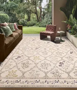 YIHOUSE Decorative Faux Wool Flat-Weave Morocco Floral Motif Indoor Area Rug - Washable, Non-Slip, Ultra-Thin, Soft for Girls' Bedroom, Living Room Rugs Home Decor
