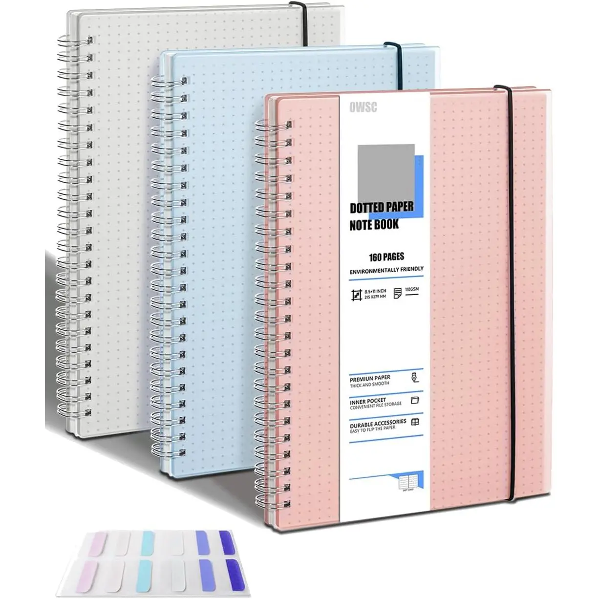 3 Pack Dot Notebook, 8.5 x 11 Inches Spiral Notebooks for Work, School and Journal with 110 GSM Journal Dotted Paper, Large Notebook with 80 Sheets/160 Pages, Hardcover Dot Journal Notebook