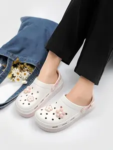 Women's Cute Flower Decorated Clogs, Floral Slippers, Casual Comfortable Non-slip Clogs, Fashionable Clogs for Indoor & Outdoor Wear