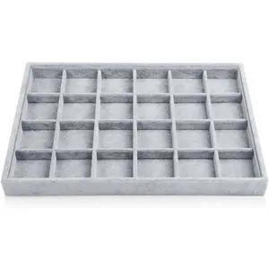 24 Grid Ice Velvet Jewelry Drawer Organizer Tray Stackable Jewelry Trays Removable Dividers for Rings Earring Storage Display