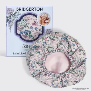 Bridgerton x Kitsch Satin-Lined Flexi Shower Cap in Wisteria Adjustable Water Proof