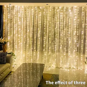 LED Curtain Lights USB Warm Fairy Lights, 8 Modes, 300x300cm 300 Leds, Window Bedroom String Lights, Home Decor Christmas Halloween, Multi Mode Led