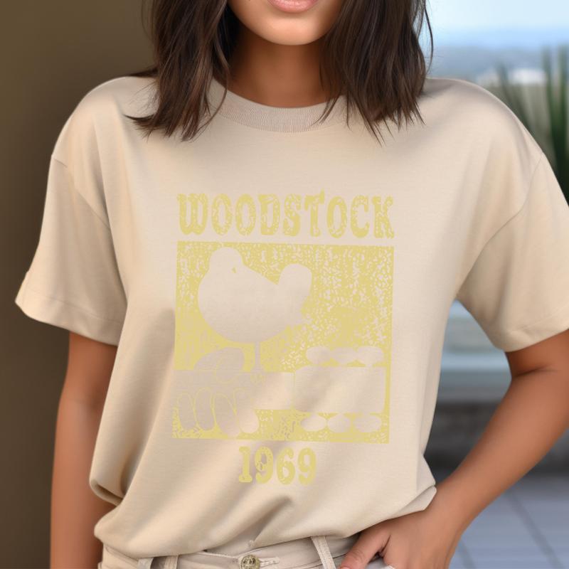 Woodstock 1969 Vintage Graphic T-Shirt Soft Cotton Regular Fit Short Sleeve Tee for Men & Women - Retro Peace Bird & Go-To Tee for Everyone