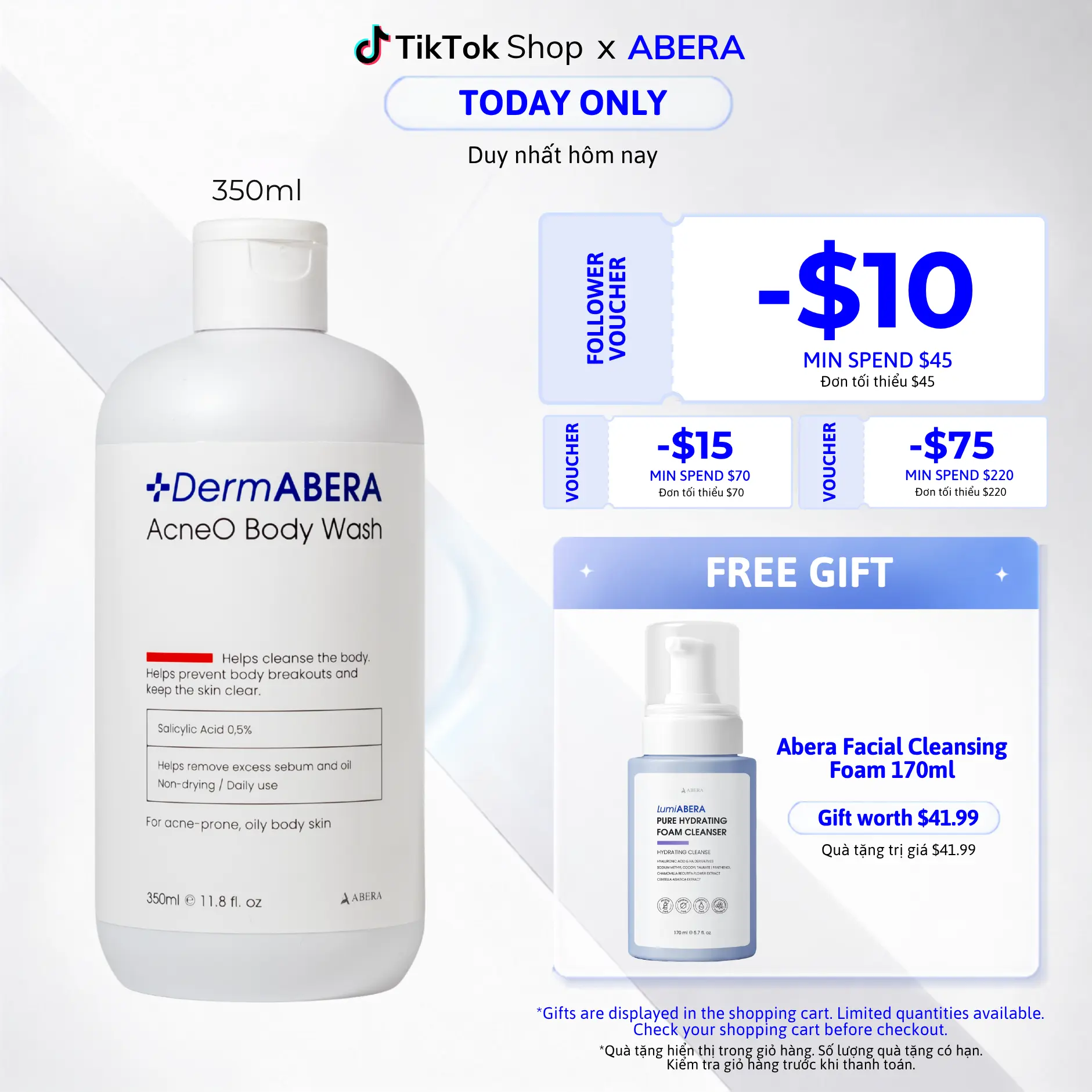 DermABERA Gel Back Acne Body Wash 350ml - BHA Salicylic Acid & AHA PHA - Helps Exfoliate Dead Skin, Clear Pores, Supports Body Acne Prevention