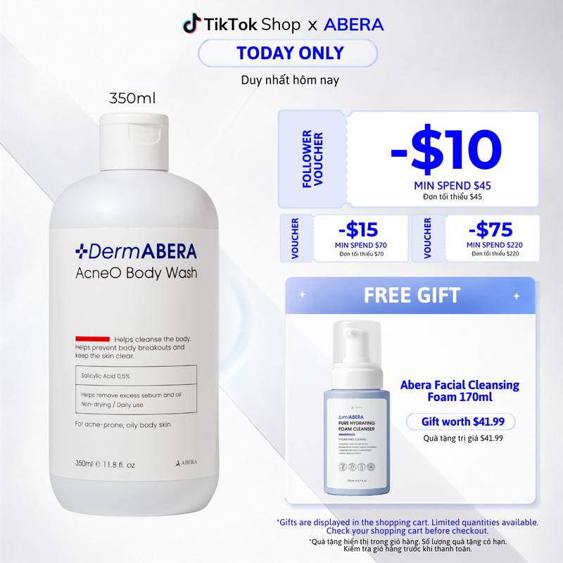 DermABERA Gel Back Acne Body Wash 350ml - BHA Salicylic Acid & AHA PHA - Helps Exfoliate Dead Skin, Clear Pores, Supports Body Acne Prevention
