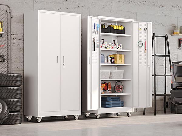 Aobabo 71" Large Metal Rolling Storage Cabinet with Wheels & Lock, Heavy Duty Steel Garage Tool Organizer with Door Pegboards & Hooks, 5 Adjustable Shelves for Home Office, Utility Room, Pantry & Warehouse, Mobile Lockable Black Cupboard